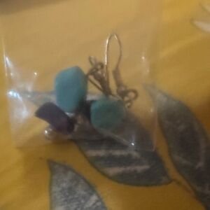 Turquoise and Purple Stone Drop Earrings - Women Jewelry